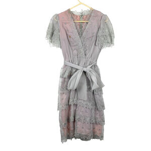 Vintage Roger Milot for Jo Ed Sophisticates Applique Sheer Floral Dress Size 6